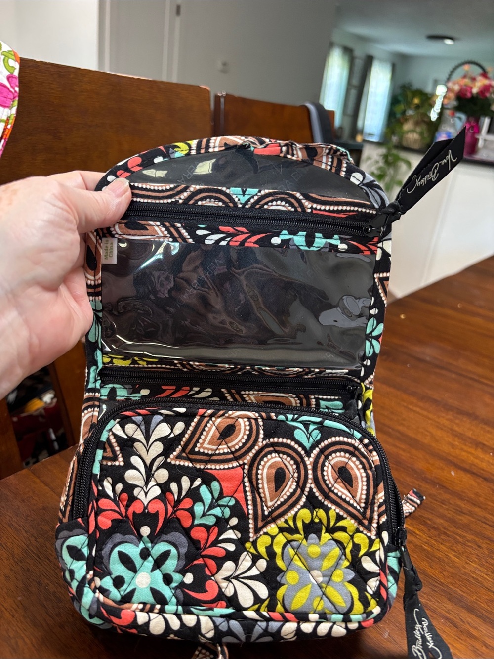 Vera Bradley Black Quilted Cosmetic Case with Multicolor Paisley Print
